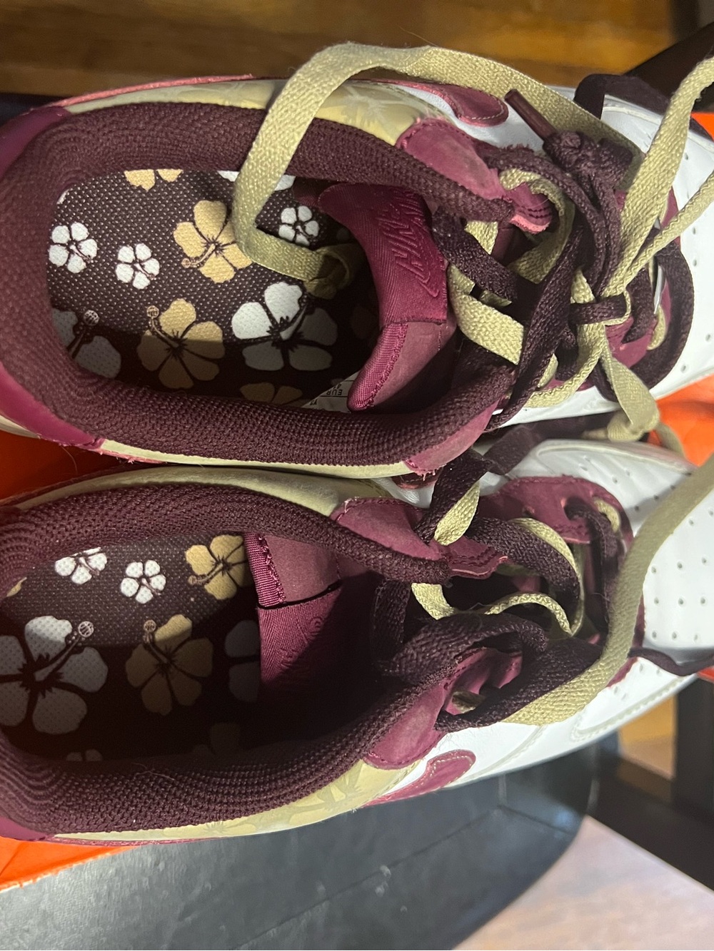 Women’s Burgundy and Cream Fashion Sneakers with Floral Insole